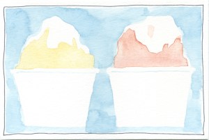 passionfruit and cherry shaved ices with sweetened condensed milk