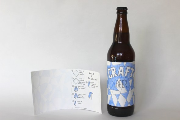 origami penguin beer label