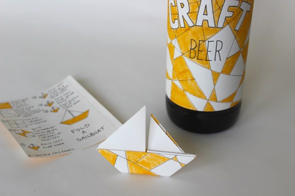 origami sailboat beer label