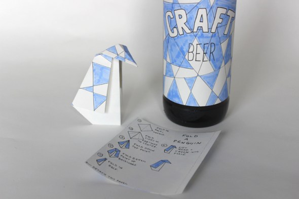 origami penguin beer label