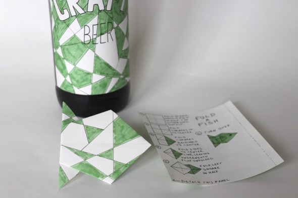 origami fish beer label