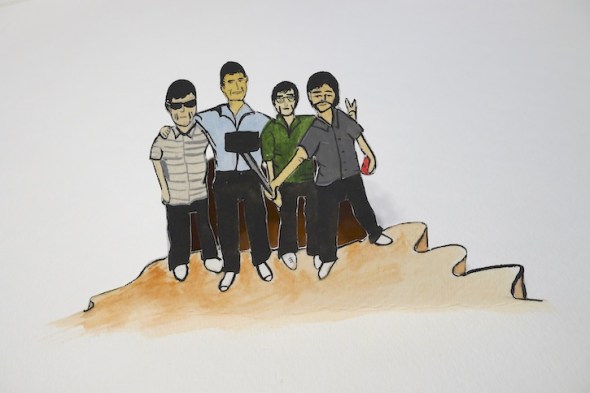 Tourists with selfie-sticks