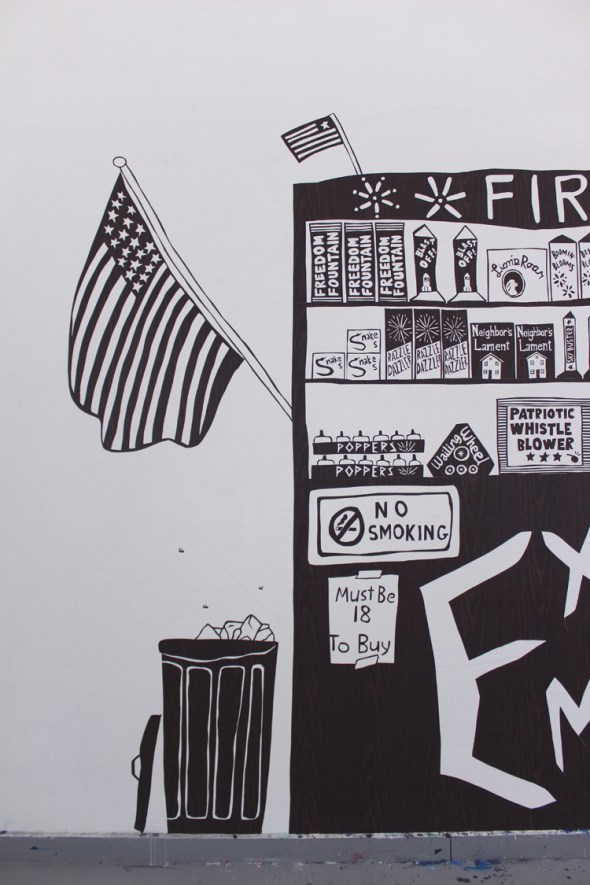 flag and flies fireworks stand